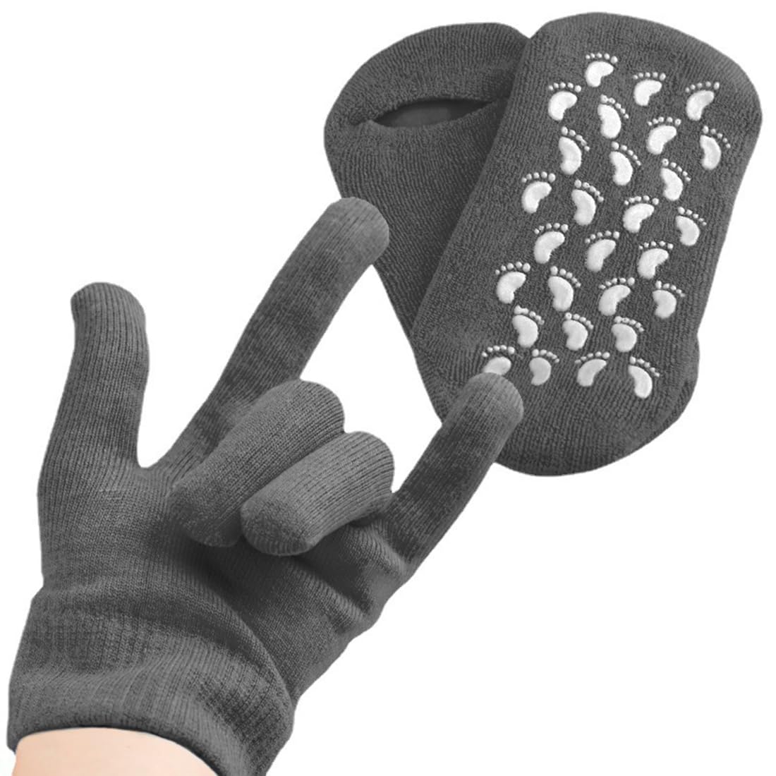 Maharsh Pink Soften Moisturising Spa Comfy Recovery Foot Hand Care Gel Socks and Gloves (Grey)-image-42