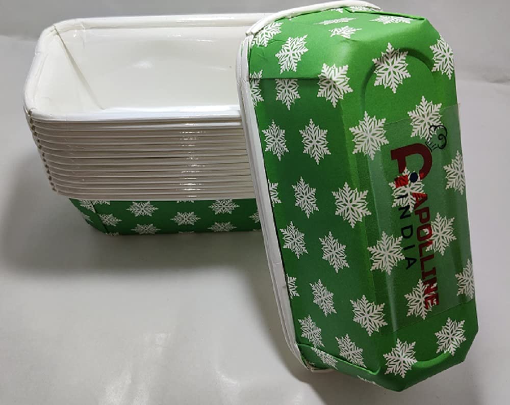 APOLLINE INDIA® 15pcs Snowflake Green Design White PT Laminated Plum Cake Mould Paper Baking Mold Plumpy