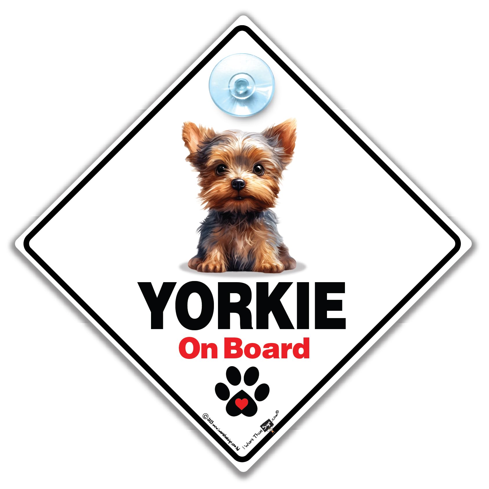 Iwantthatsign.com White Yorkie On Board Sign, Yorkshire Terrier Dog Car Sign, Dog On Board Sign, Dog In Transit Sign, Fur Baby Sign 14 Cm X 14Cm X 2Cm