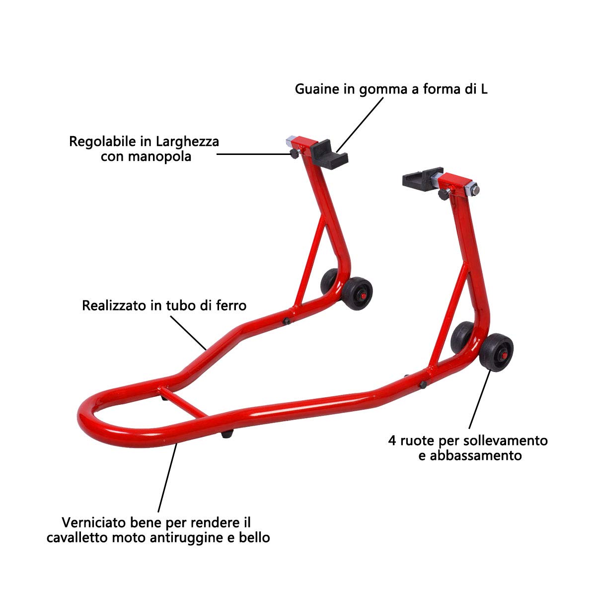 COSTWAY Cavalletto per Moto, Cavalletto Posteriore Moto Universale, Regolabile in Larghezza (rosso)