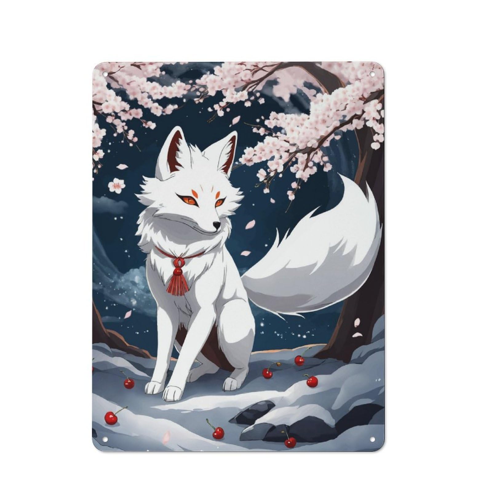 Fox Kitsune Industrial Metal Sign 40x30cm, Modern Retro Loft Wall Plaque for Workspace, Cafe, Hallway Or Garage