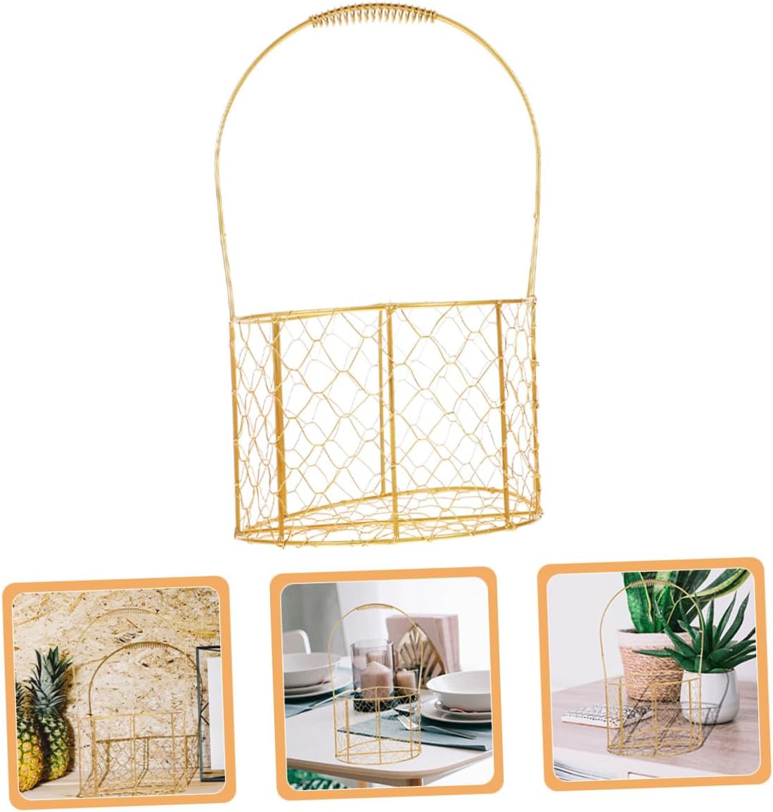 Small Metal Wire Basket with Handle, 22cm round Decorative Storage Basket for Wedding, Holiday, and Home Organization image 4