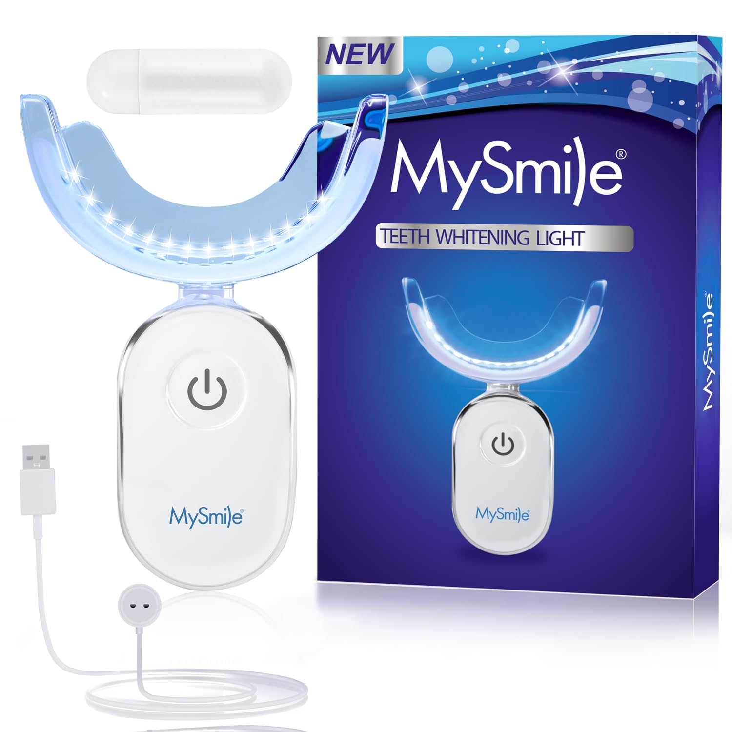 MySmile Teeth Whitening Accelerator Light, 28 LED Blue Light, Each 10 Minutes, USB Charger, Mouth Trays, 1 Pcs LED Light & 4ml Gel 1pcs Blue Light
