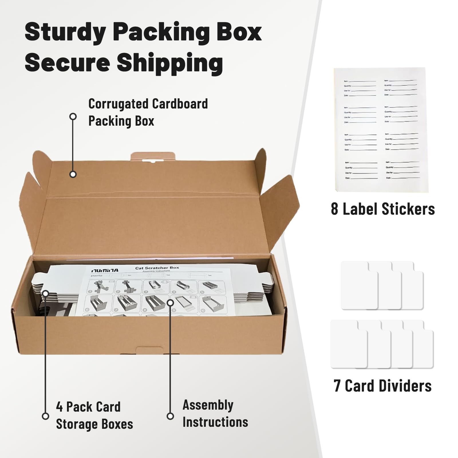 NUMINA Lot de 4 boîtes de rangement en carton à 2 rangées pour grandes collections de cartes, peut contenir 1600 cartes volantes, organiseur de cartes à collectionner robuste avec séparateurs pour