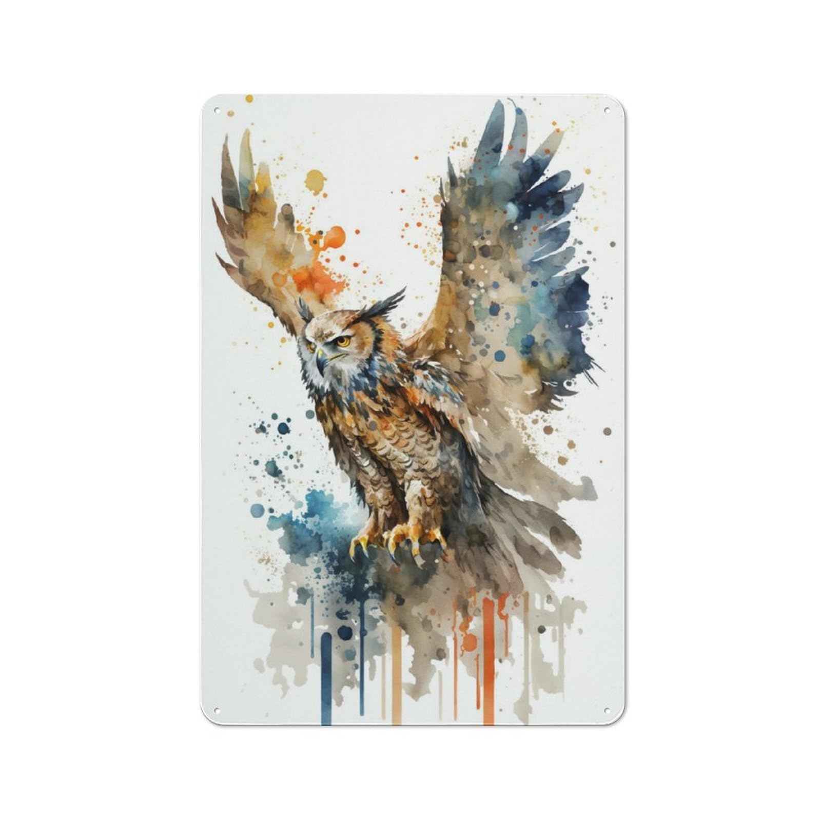 Junmoney Owl Flying Rustic Metal Sign 30X20cm Featuring For Hallway Wall, For Collectors Decorating Hallways And Entrance Areas