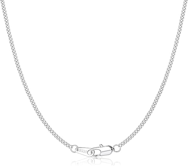 KRFY 925 Sterling Silver 1.35mm Diamond Cut Curb Chain Necklace for Women Girls, Upgraded Lobster Claw Clasp, White Gold Plated Shiny Sturdy Italian Necklace Chain, 16/18/20/22/24 Inch