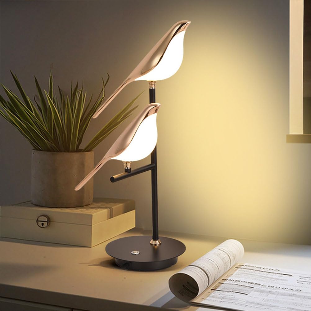 Lampara de Mesilla Táctil Dimmable Lampara de Mesa LED Diseño Pájaro Lámpara de Mesa Moderna Lámpara Pájaro Giratoria Ajustable Metal-Acrílico Lámpara de noche Pájaro para Dormitorio Salon,2 birds