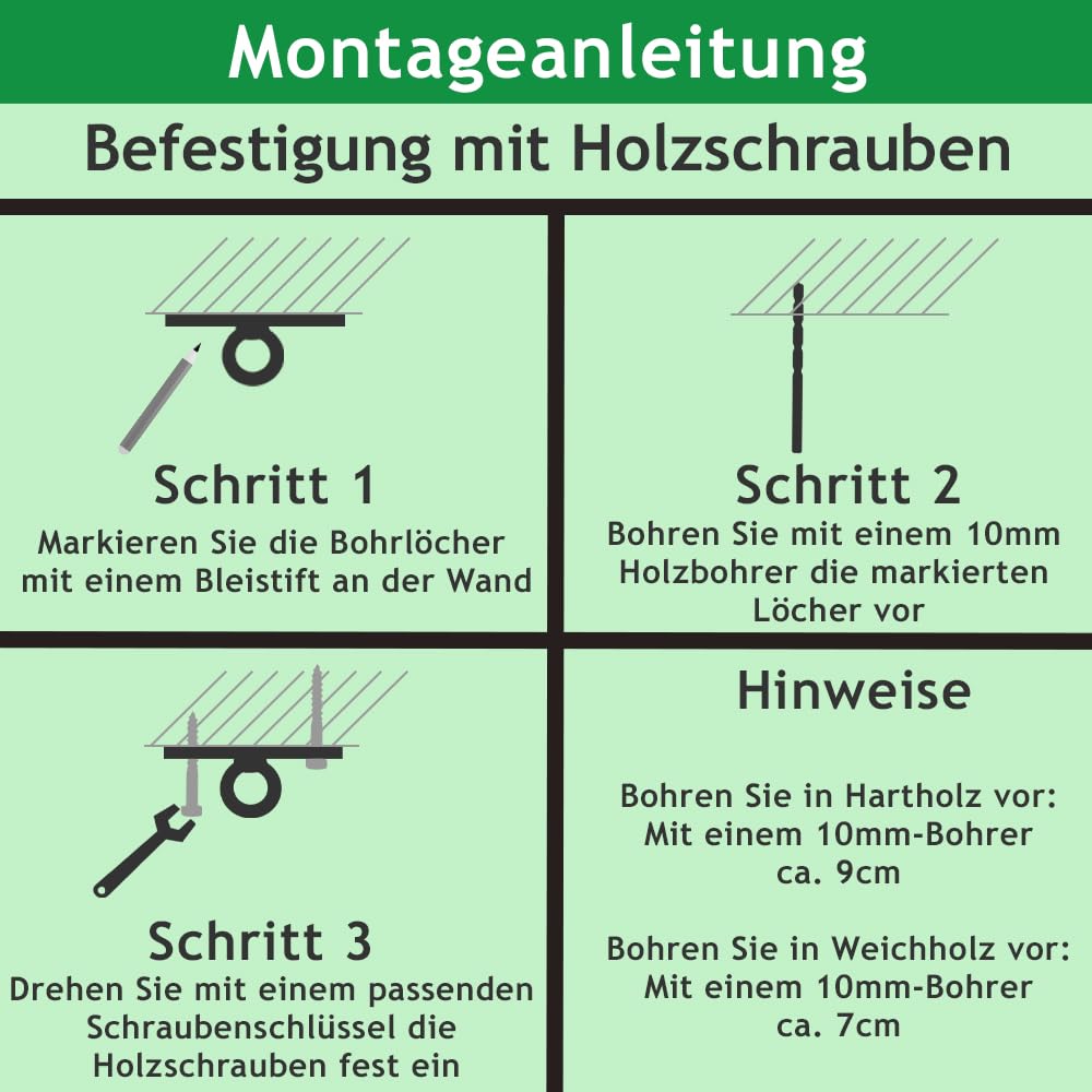 Befestigungs-Set für dreieckige Sonnensegel | 2 Wandhalter & 1 Mast höhenverstellbar - (2X Wantenspanner/Karabiner, In Holz - 2X Wandhalter/Schrauben)
