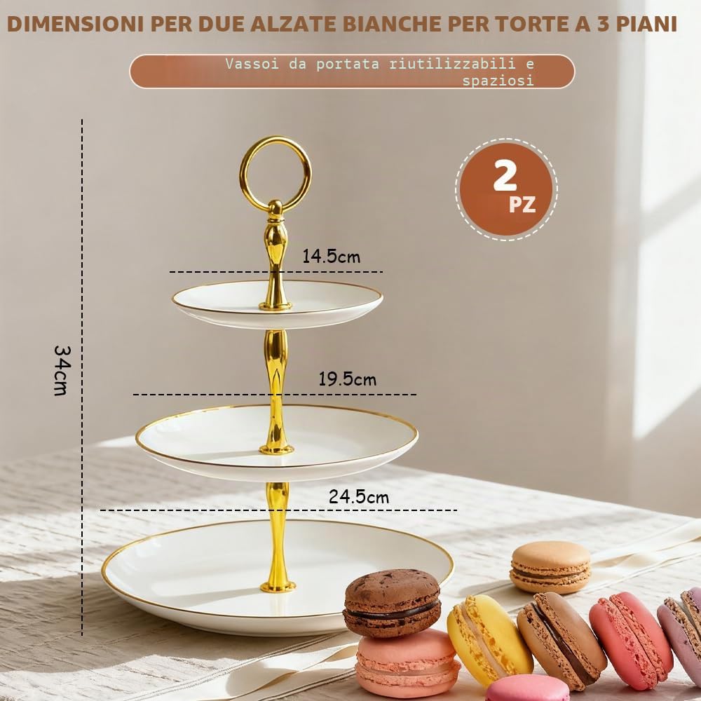 2 Pz Alzata per Cupcake a 3 Ripiani,Supporti per Torte a 3 Livelli in Plastica,Portata per Torte a 3 Piani,Alzatine per Dolci per Servire Cupcake, Frutta, Cioccolatini