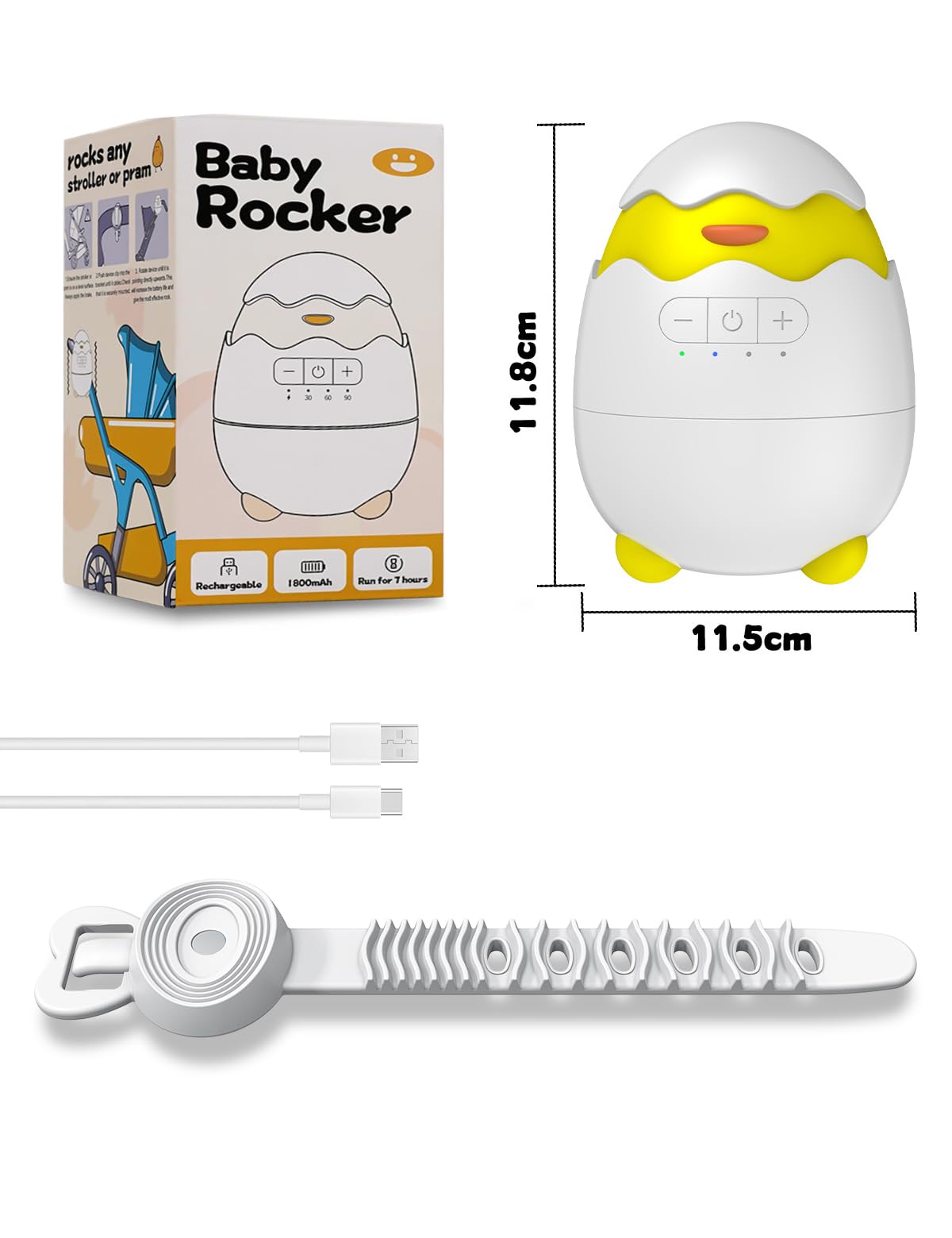Robofun Motore di oscillazione automatico per passeggino, accessorio elettrico portatile con timer e velocità regolabile, compatibile con la maggior parte dei passeggini, Bianco