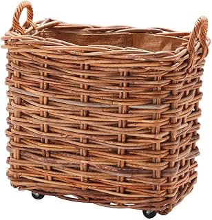 Wovenhill | Bamboo Rattan Large Log Basket With Wheels & Hoop Handles | W70 x D45 x H70cm