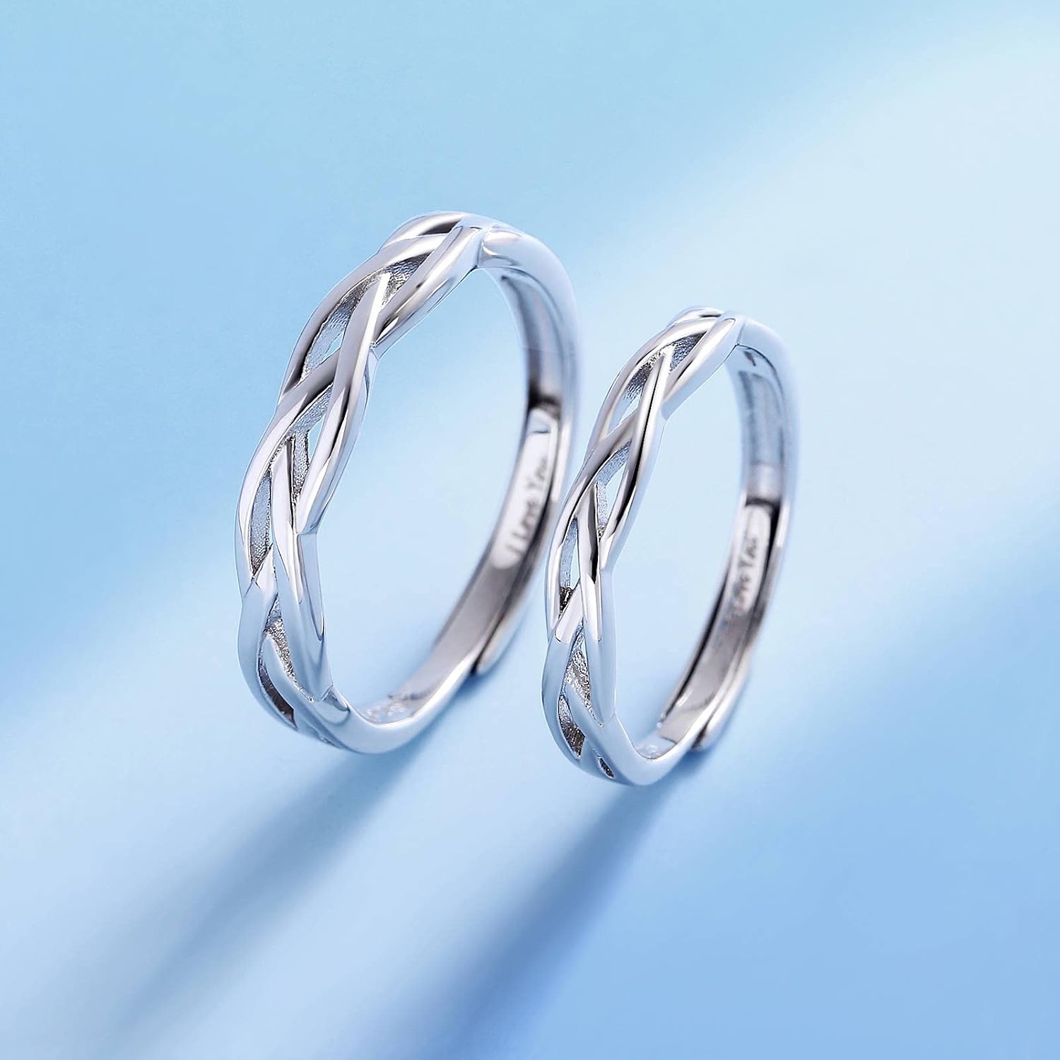 I Love You His & Hers Matching Wedding Rings Adjustable CZ S925 Sterling Silver Rings for Couple