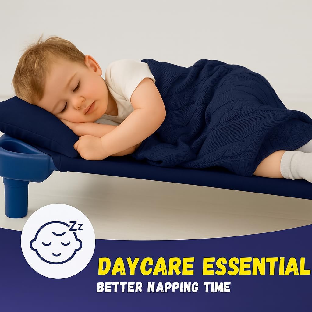 Fitted Cot Sheet for Daycare Toddlers 22"x52" – Pack of 12 Soft & Breathable Microfiber Cot Sheets with Reinforced Elastic Loops Preschool & Standard Size Toddler Cot Sheet for Daycare – Navy Blue