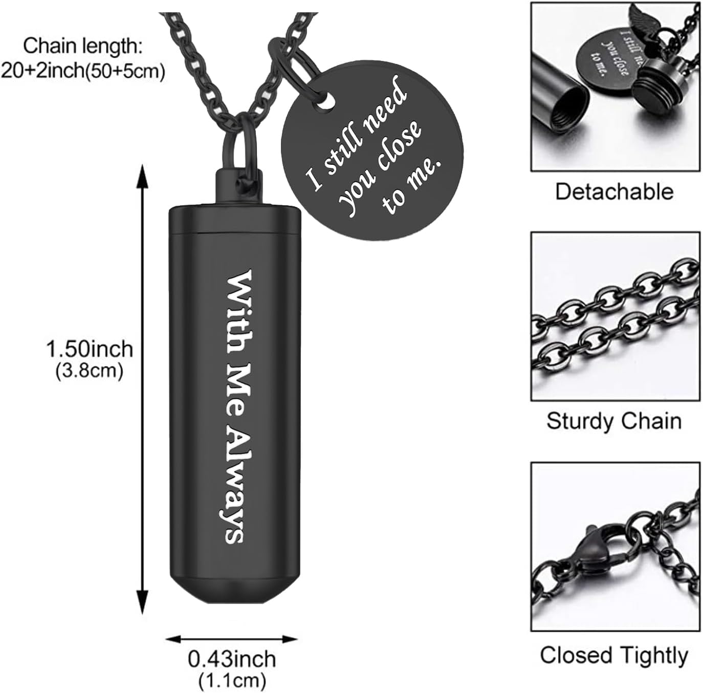 Cremation Cylinder Necklace for Ashes for Ashes Stainless Steel Urn Locket Pendant Cremation Memorial Jewelry - Image 2