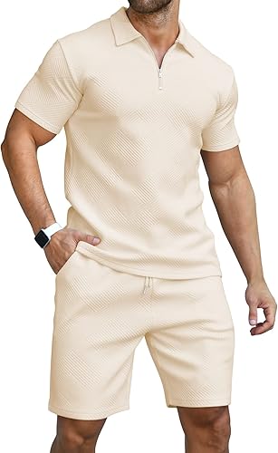 KUYIGO Conjunto de camisa polo y pantalones cortos para hombre, trajes de verano a la moda, casual, de manga corta, traje de 2 piezas para hombre