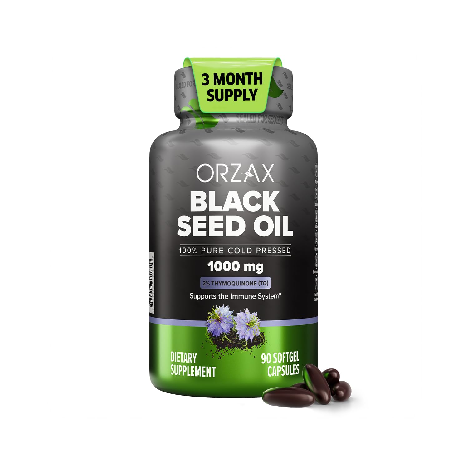ORZAX の黒い種のオイルは 100% の純粋プレスしました | Non-GMO - Omega 3 6 9 の豊富及び Thymoquinone | 免疫サポート、毛、皮、表面のための黒い Cumin Nigella サティバ オイル(1000 の mg - 90 の Softgel のカプセル)