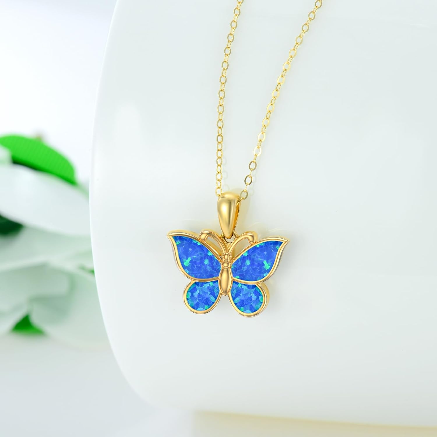 Aihpos 14K Gold Butterfly Necklaces For Women Butterfly Pendant Necklace With Blue Opal For Women Gold Butterfly Necklace Delicate Jewelry For Her, 16+1+1 inches - Image 2