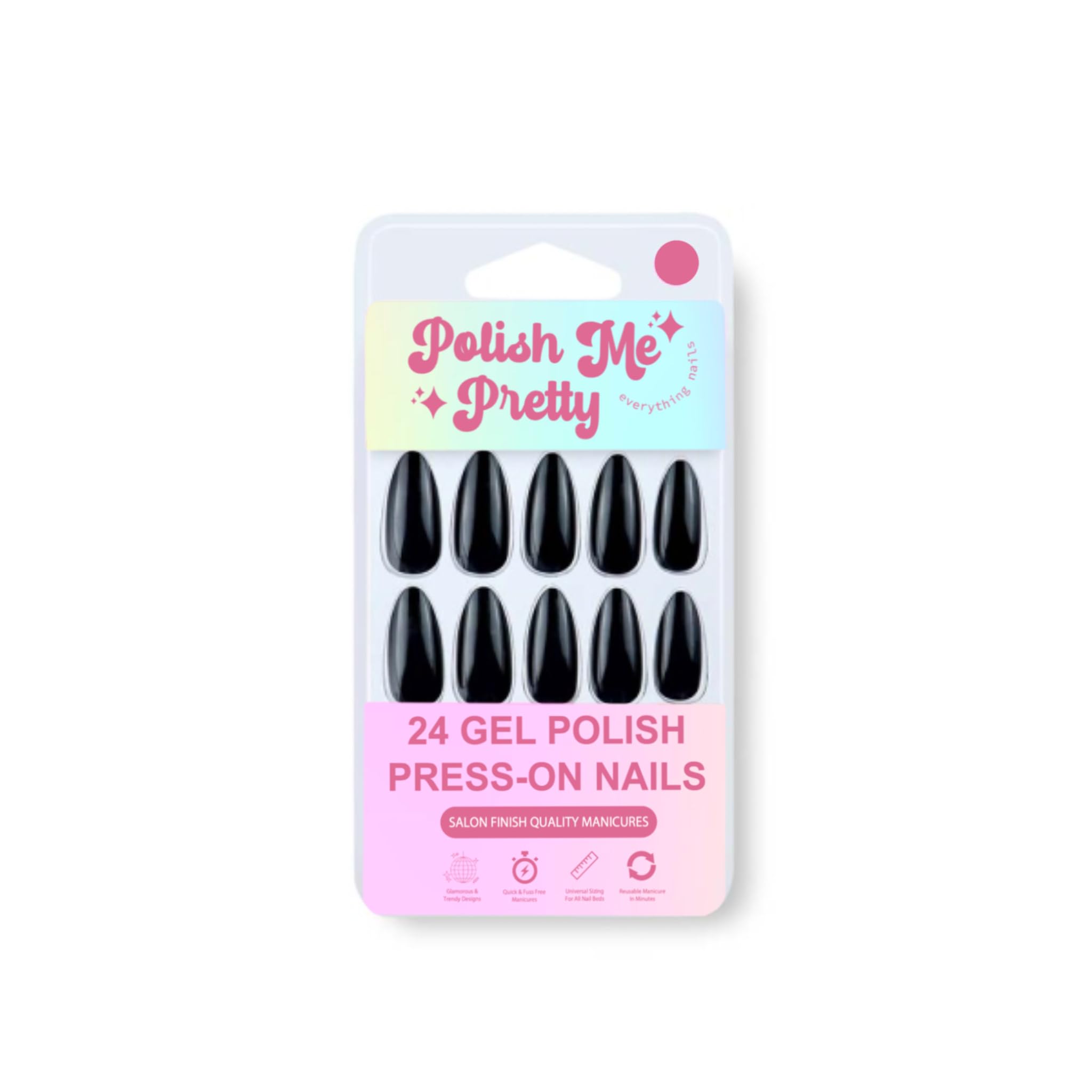 Polish Me Pretty Press On Nails Black Color Long Almohnd