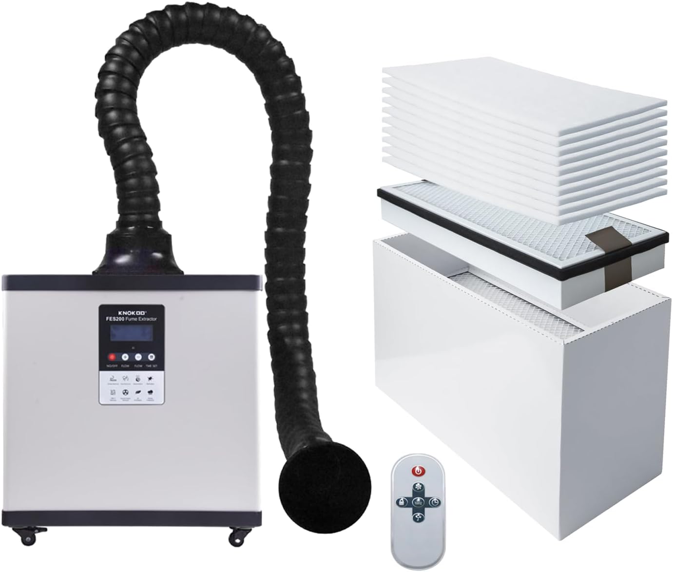 Laser Cutter Fume Extractor, 310-330m³/h(194 CFM) Airflow Low Noise Smoke Purifier for 10W to 30W Laser Engraving, DTF Oven Odor Removal Fumes Absorb for DTF Printing(White, FES200)