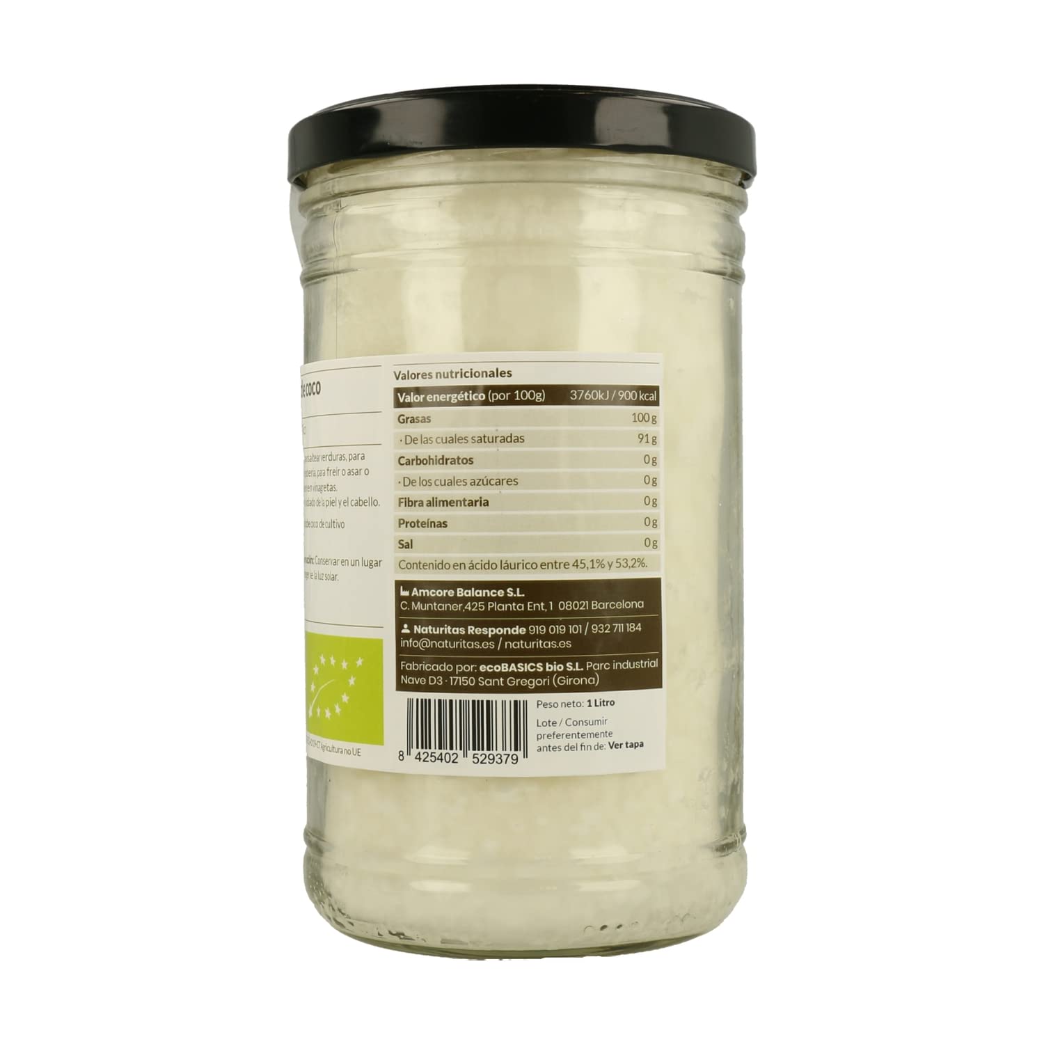Coco BIO | 1 L | Naturitas Essentials | Aceite de coco Bio virgen | Prensado en frío sin refinar | Aceites y Vinagres
