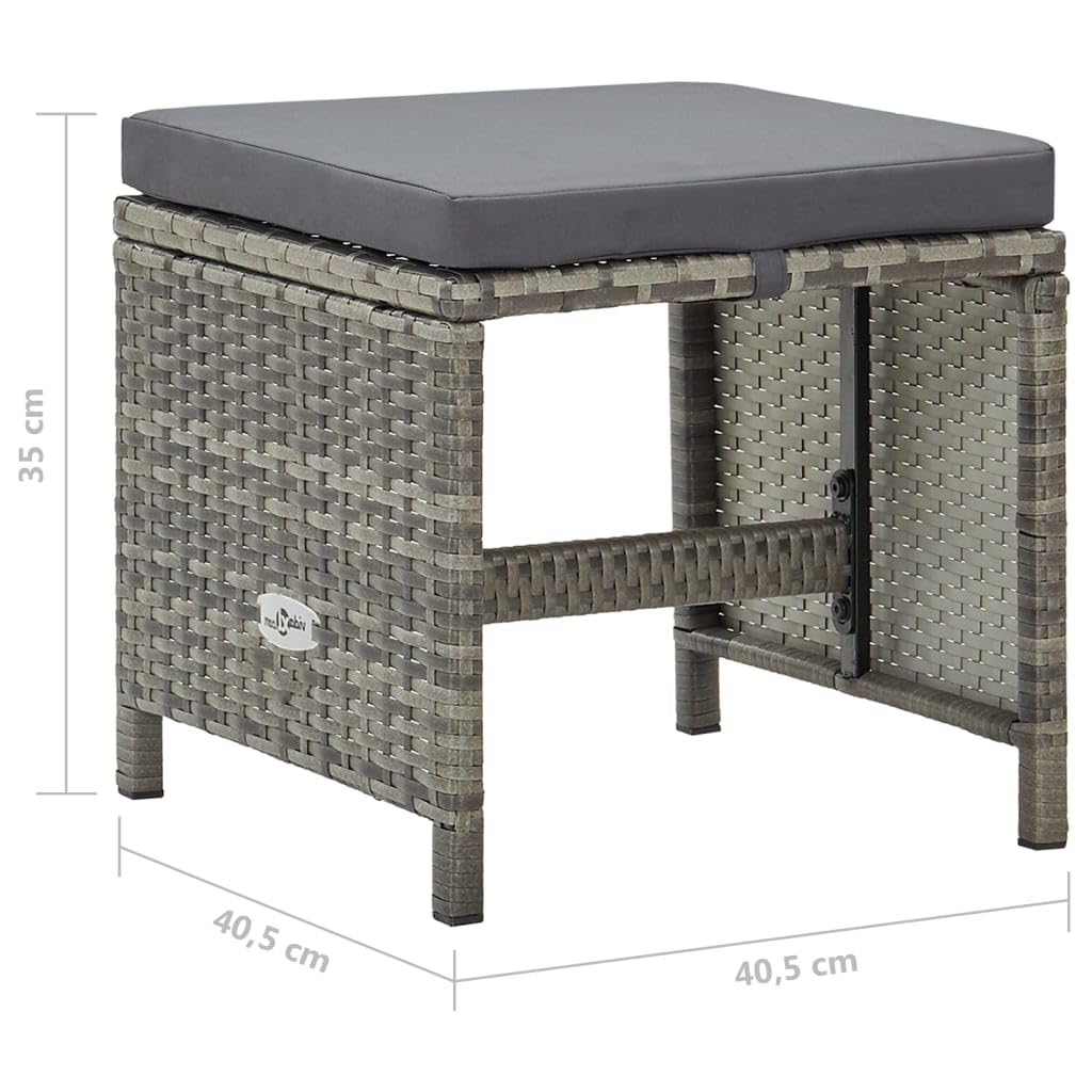 vidaXL 4X Taburetes de Jardín y Cojines Reposapiés Otomana Asiento Silla Butaca Patio Terraza Balcón Exterior Muebles Ratán Sintético Gris