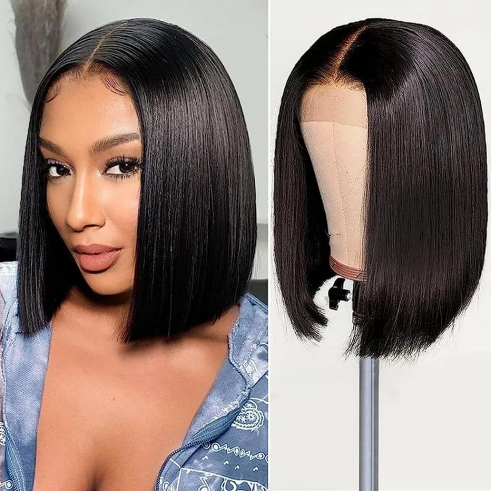 Amazon.com : Bob Wig Human Hair 13x4 Lace Front Wigs 12 Inch  display picture 3