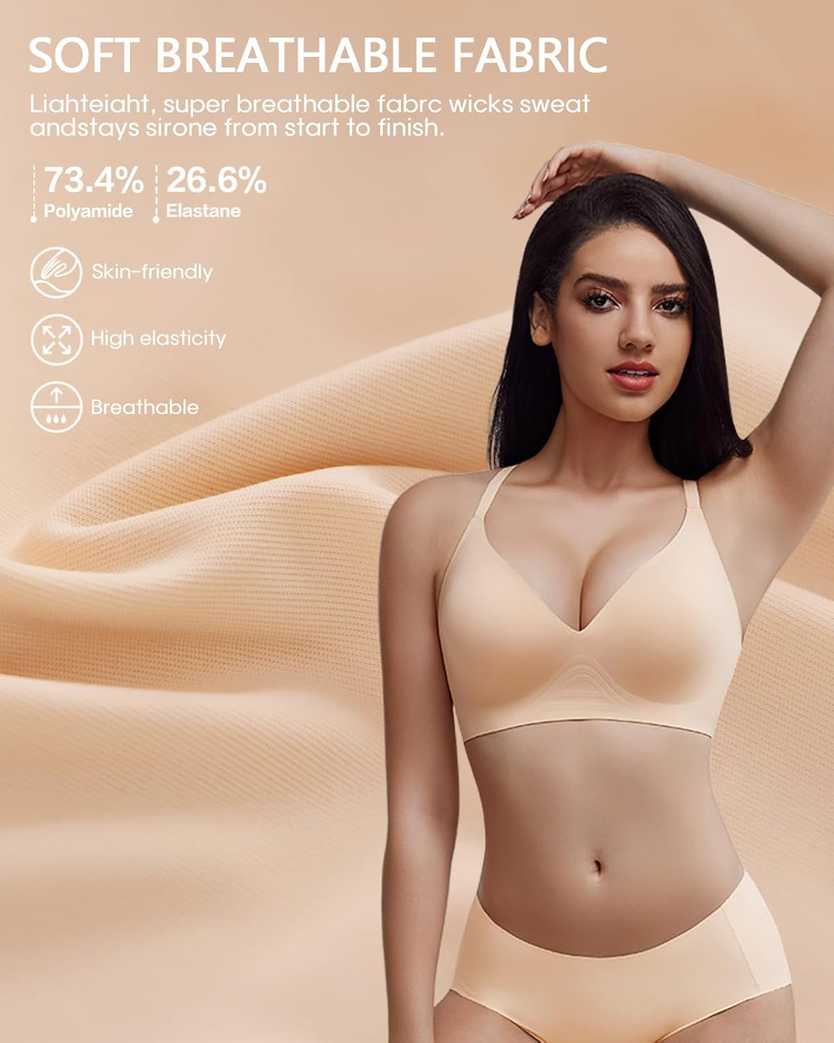 Women’s Seamless Wireless Bra, Padded V Neck Bralette with Thin Spaghetti Straps - Image 5