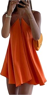 Women's Halter Neck Sleeveless Bow Tie Backless Flowy Mini Dress Beach Vacation Clothes