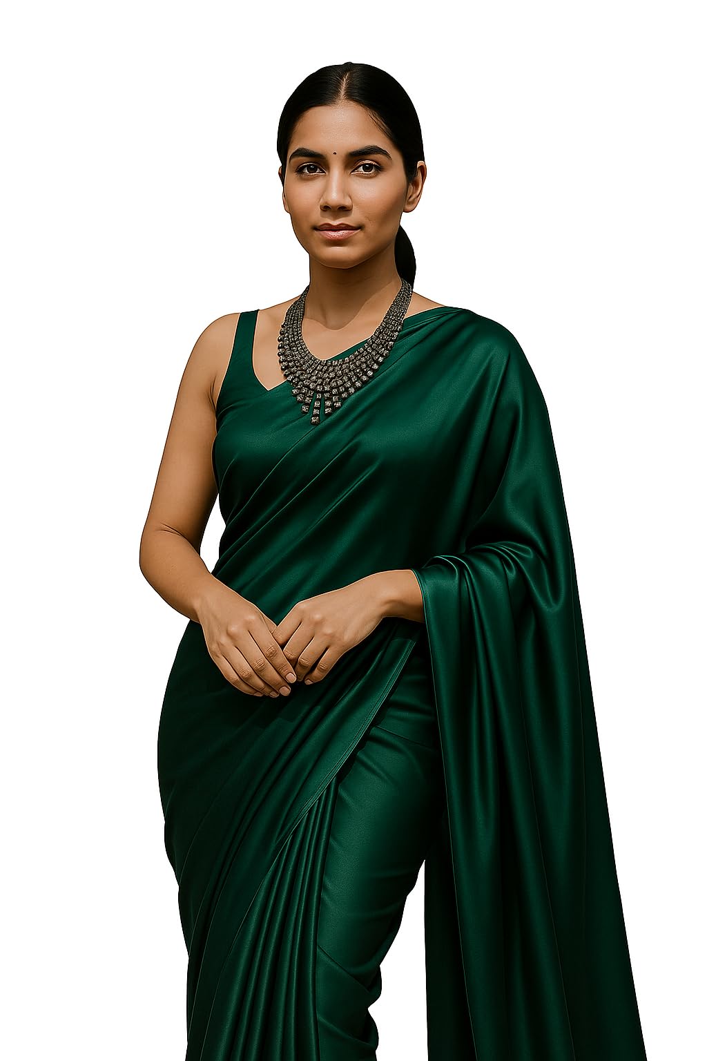 Women's Japan Satin Silk Plain Saree with Unstitched Blouse Piece, 5.5 Meters