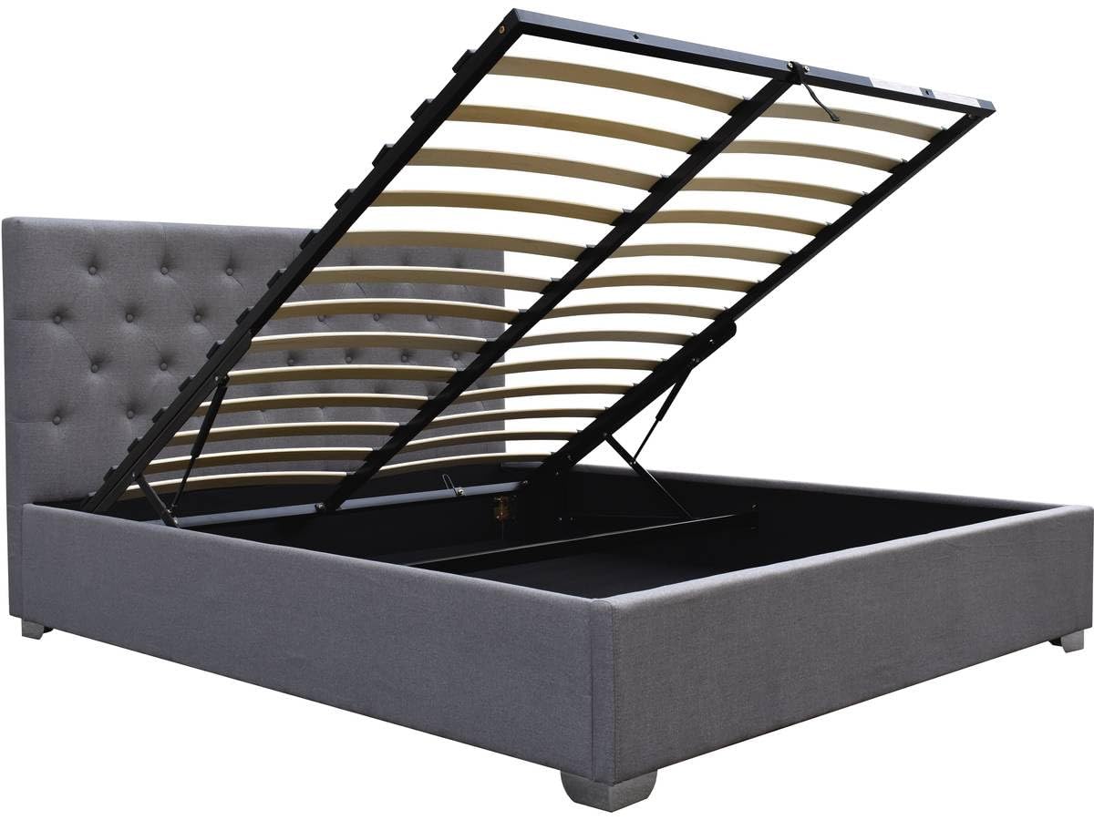 Habitat et Jardin - Lit Double Tino en Simili Gris avec Coffre Rangements 140 x 190 cm | Cadre de Lit 2 Places Design | Sommier à Lattes et Tête de Lit Inclus