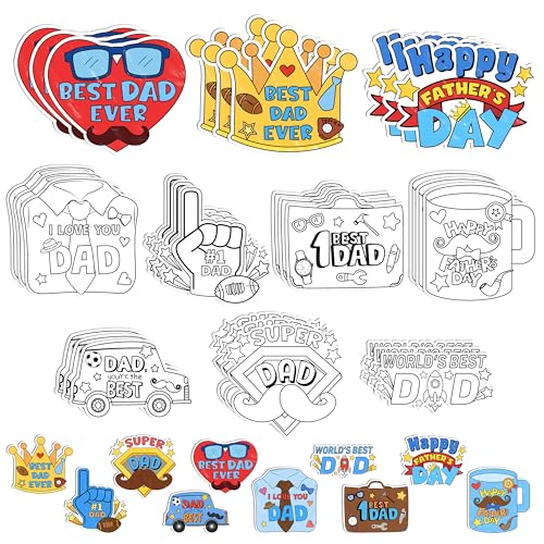 Dvbonike 30 Packs Father's Day Coloring Craft Kit with Magnet - Color Your Own Dad Magnets Card Set, DIY Fridge Refrigerator Decor Home Party Gift Class Art Activity Supplies for Dad Grandpa Husband