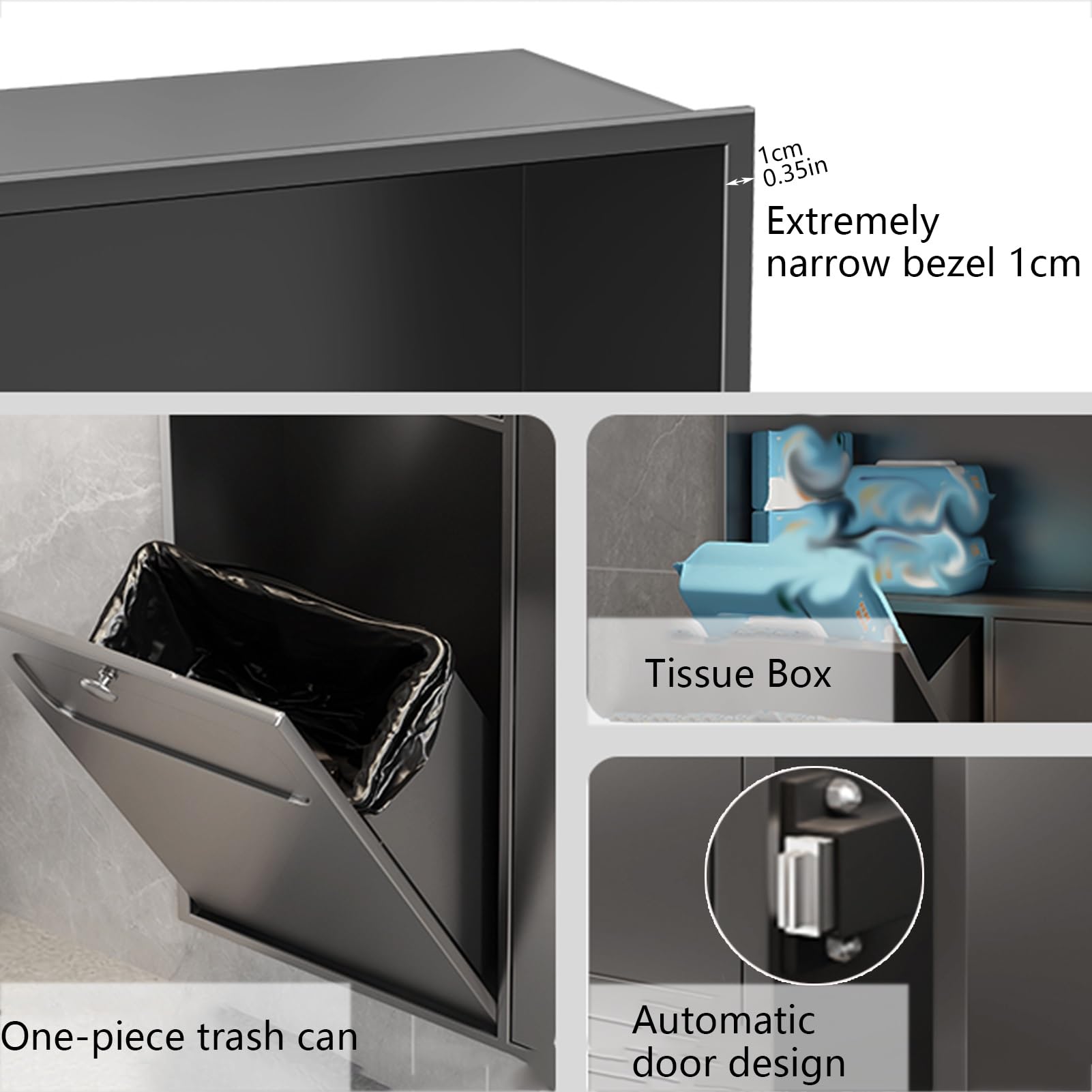 Stainless Steel Shower Niche With Built-in Trash Can | 26" Waterproof Toilet Paper & Toiletries Storage