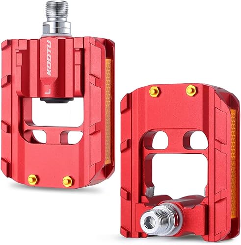 KOOTU Bike Pedals Foldable Anti-Slip,Universal 9/16 Inch Folding Pedals with reflectors Waterproof Bicycle Pedals for Road Bike Mountain Bike BMX Folding Bike Trekking Bike and Spinning Bike (Red)