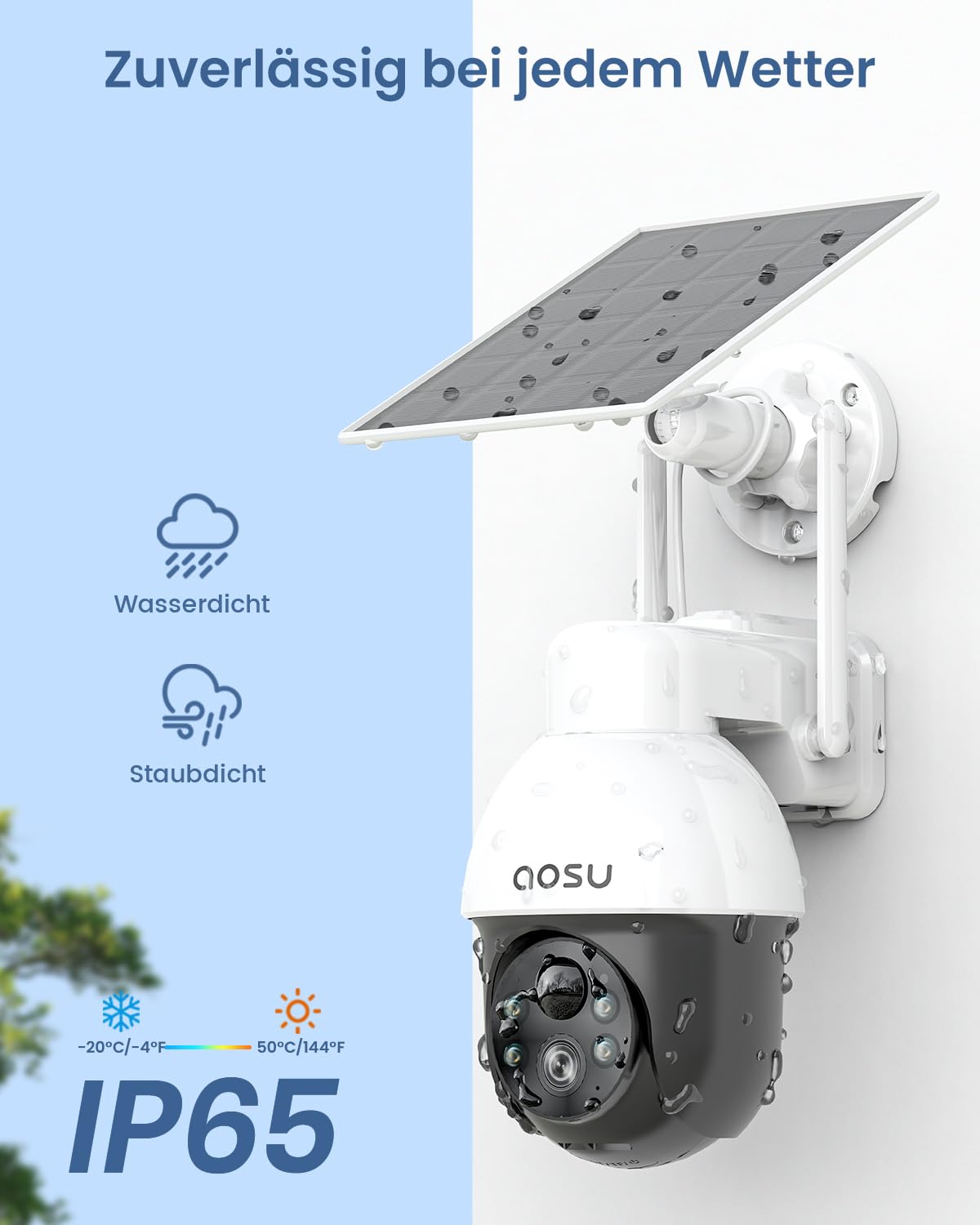 aosu 2K Überwachungskamera Aussen Solar Akku, 3MP 360° PTZ & KI, PIR | 360° PTZ, Licht- und Tonalarm, 2-Wege-Audio, Automatischer Personenverfolgung, Nachtsicht, IP65, Automatische Verfolgung