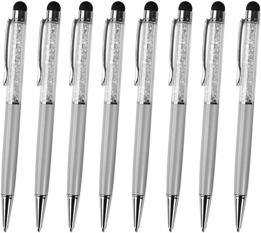 Pack of 20 Personalized 2 in 1 Gift Ballpoint Pens, Slim Capacitive Stylus & Black Ink Pens Combo Stylus for iPhone 7, iPad, Tablets and other Touch Screen Devices, Engraved FREE by OnePlace (Silver)