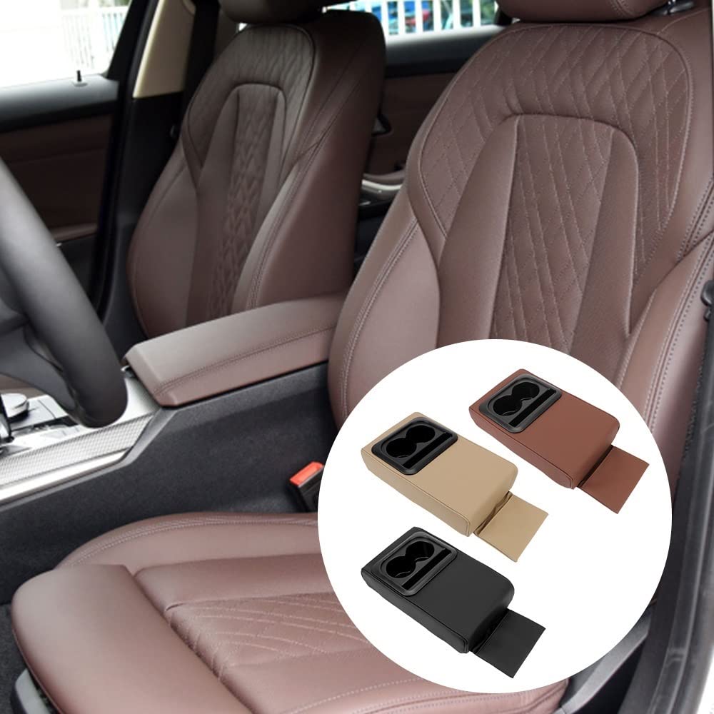 Consola central con reposabrazos 1 almohadilla para reposabrazos de coche, accesorios para automóvil, caja cojín soporte para codo y mano, antifatiga con portavasos, almacenamiento para(1)