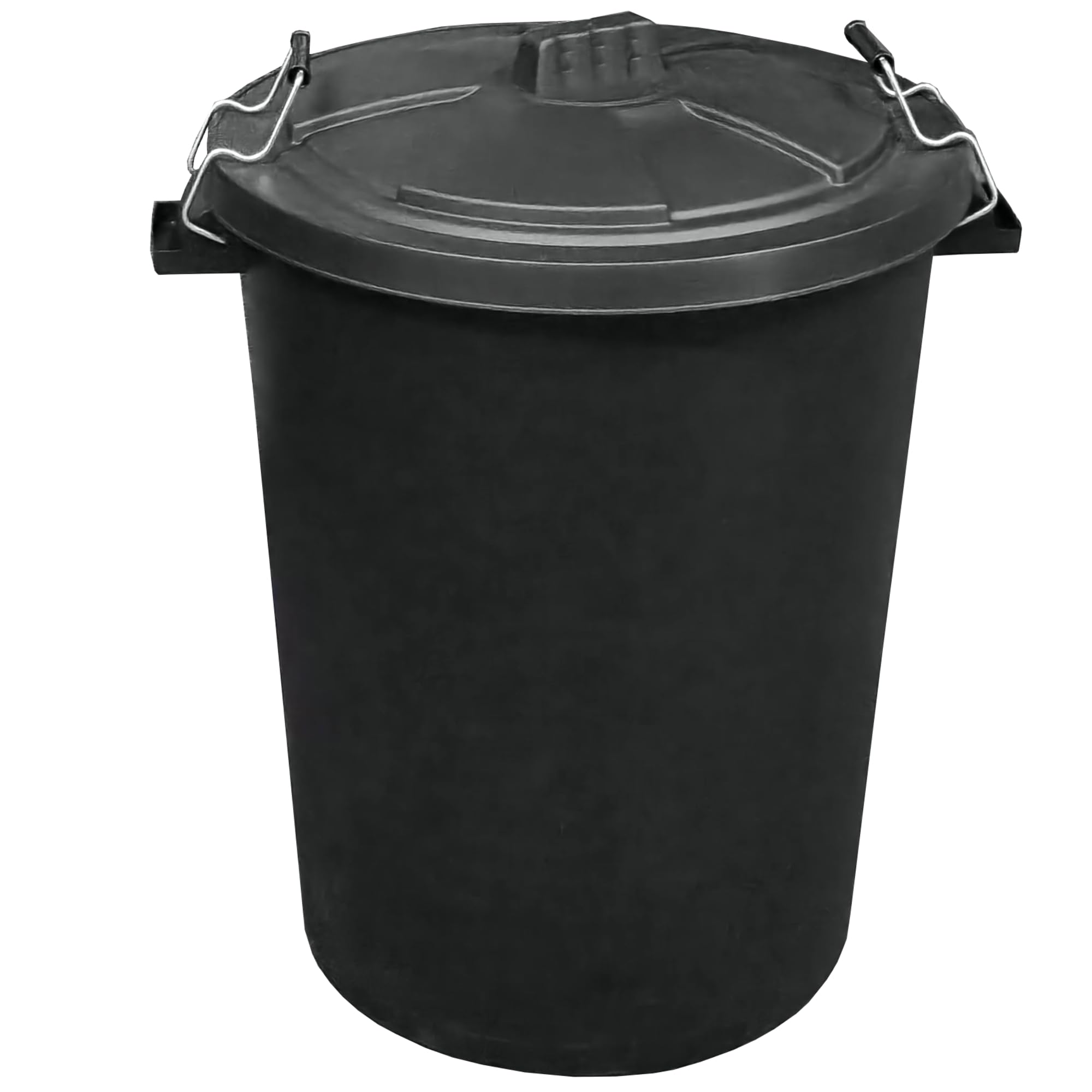 KetoBarrow Large Garden Dustbin 115L Refuse Heavy Duty Plastic Waste Bin With Secure Lid Metal Clip Handles - Black