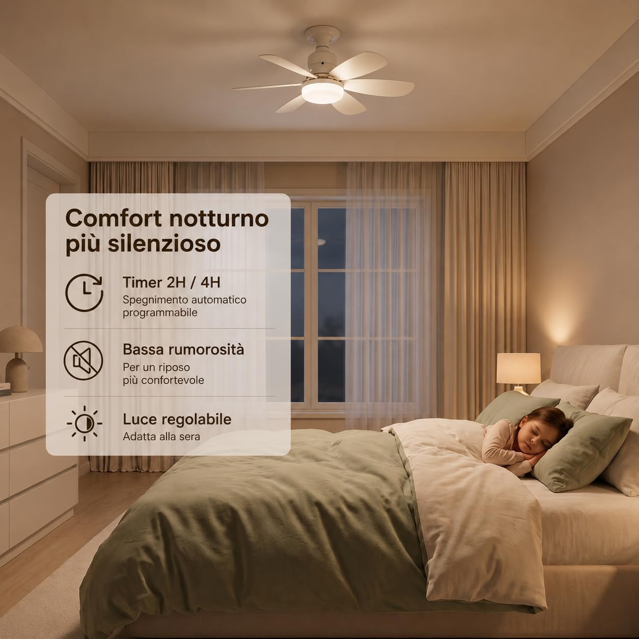 MARSI Ventilatore da Soffitto con Luce LED 52 cm, Lampadario con Ventilatore E27, 6 Pale, Motore DC, 3 Velocità, Luce Dimmerabile, Telecomando IR, per Camera e Soggiorno