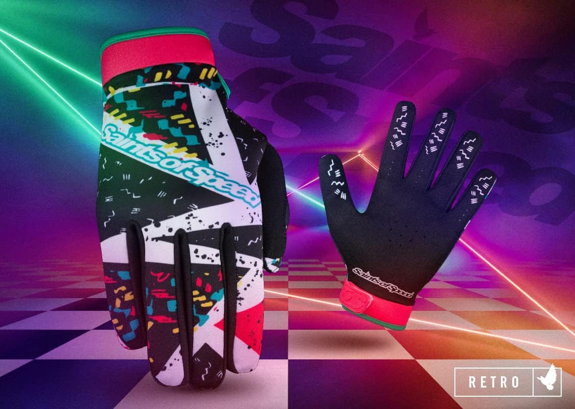 Saints of Speed Dirt Bike Gloves Retro Motocross, Mountain Bike, Motorcycle, BMX, Jetski, Sim, Karting, Airsoft, Paintball, Driving, & Racing Bike Gloves + Phone & Touch Screen Capable (Large)