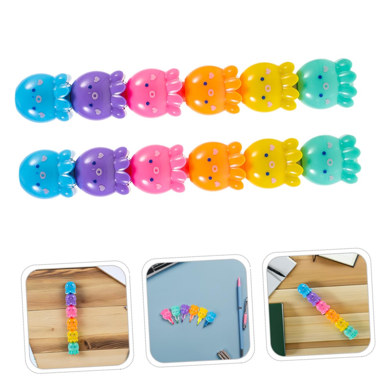 Angoily 2 Set Evidenziatori Mini Impilabili di Polpo Penne Fluorescenti Colorate per Studenti e Cancelleria Scuola e Ufficio Design Interattivo e Colori Vivaci