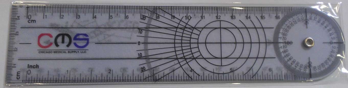 CMS Spinal Goniometer 360 Degree Axis & Range of Motion Patient Progress Test mm/cm/in Compact Pocket Design Clear Plastic Physical Therapy Ruler