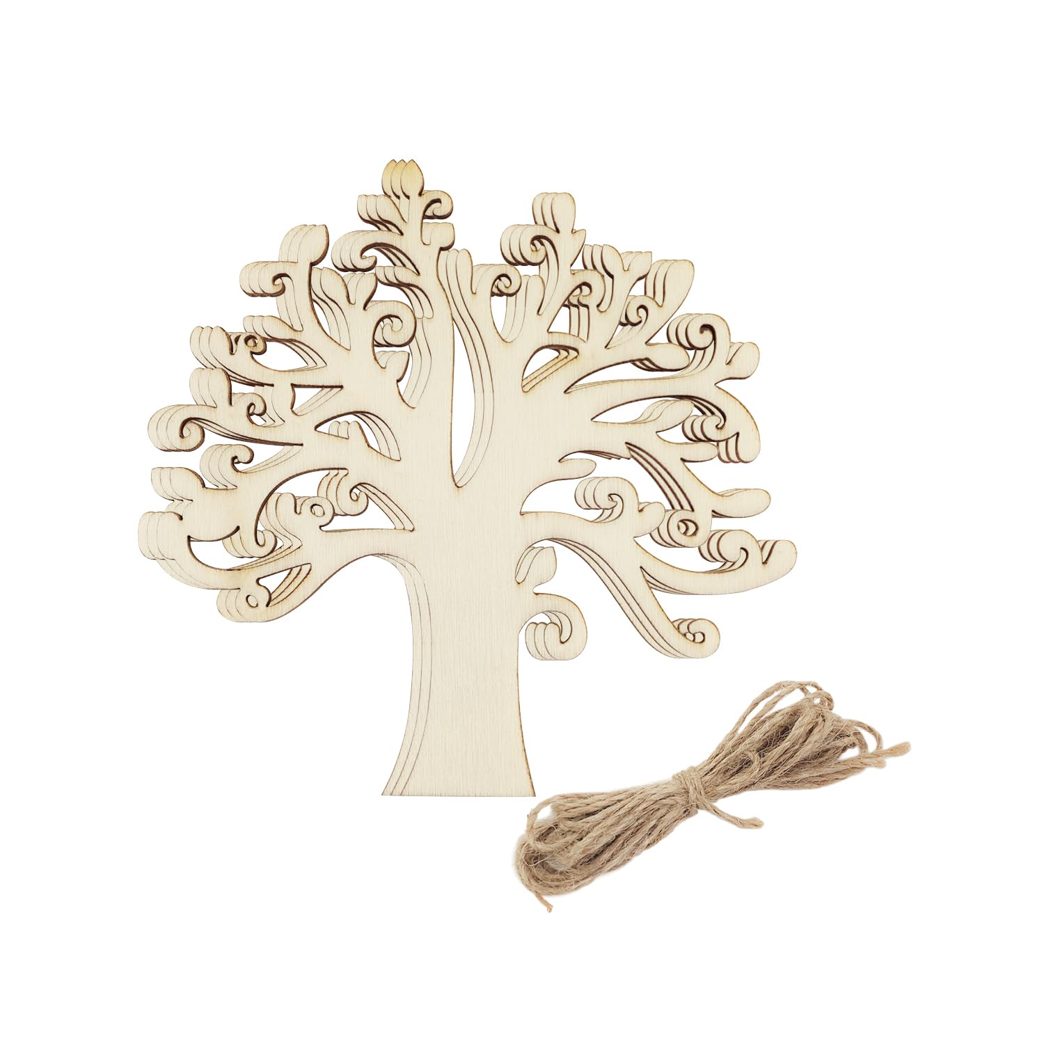 20 Pack 4 Inch Wood Family Tree Cutouts Unfinished Wooden Family Tree Embellishments Hanging Ornaments DIY Family Tree Craft Gift Tags for Home Party Decoration Craft Project