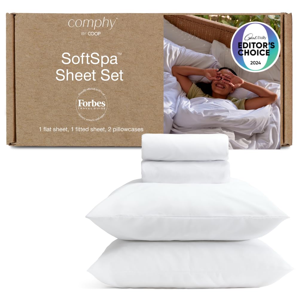 Coop Home Goods Comphy SoftSpa Bed Sheet Set of 4 Pieces, White Queen, Super Soft Queen Sheets, Flat and Fitted, Luxury Spa and Hotel Quality Bed Sheets and Pillowcase Set