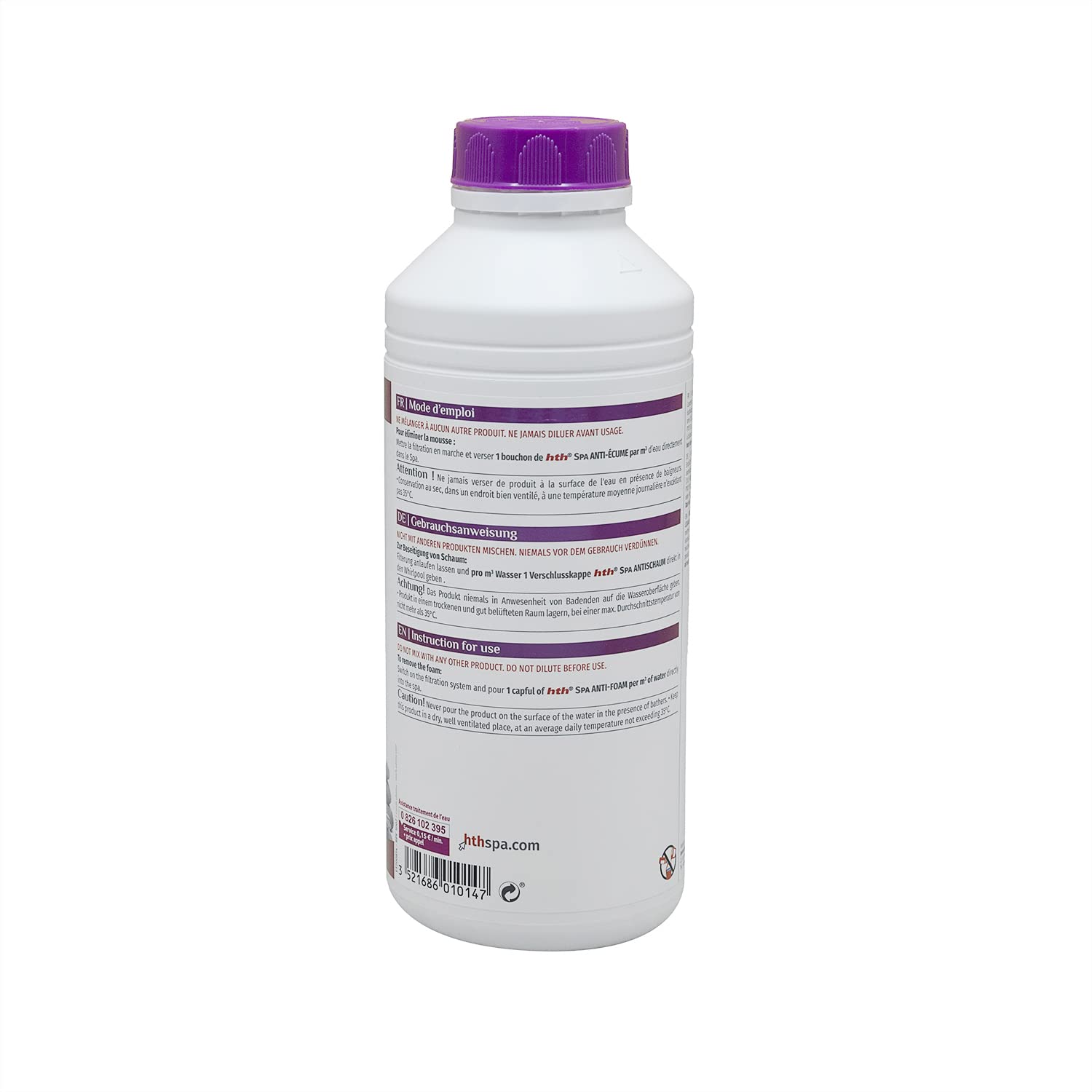 HTH Spa Anti-Ecume Liquide - 1L | Elimine la Mousse/Écume à la Surface de l'eau du Spa + 10 Tests HPS OFFERTS 6 en 1