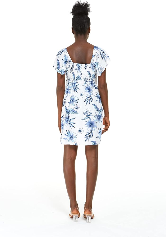 Matching Couple Hawaiian Outfits - Men's Luau Shirt & Women's Rahee Dress In Hibiscus Blue