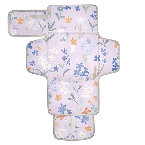 Colorful Flowers Portable Changing Pad with Built-in Pillow, Waterproof Foldable Baby Diaper Changing Pads, Diaper Mat for Boys and Girls