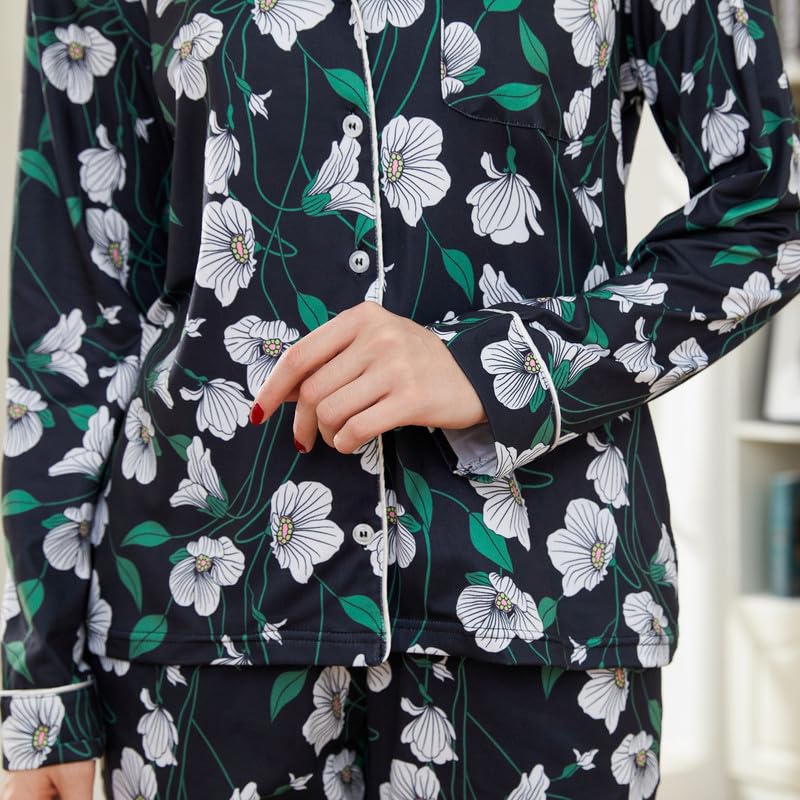 Image of LYCY Womens Pajama Sets Floral Print, Long Sleeve Button Down Pajamas Set for Women Soft Sleepwear Pjs 2 piece Loungewear