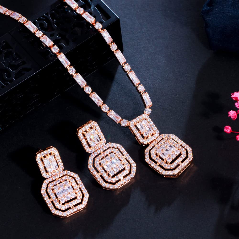 Conjunto de joyería para mujer, collar de diamantes de imitación de boda con circonita AAA+, conjunto de joyería para dama de honor para mujeres y niñas, aniversario de cumpleaños para madre