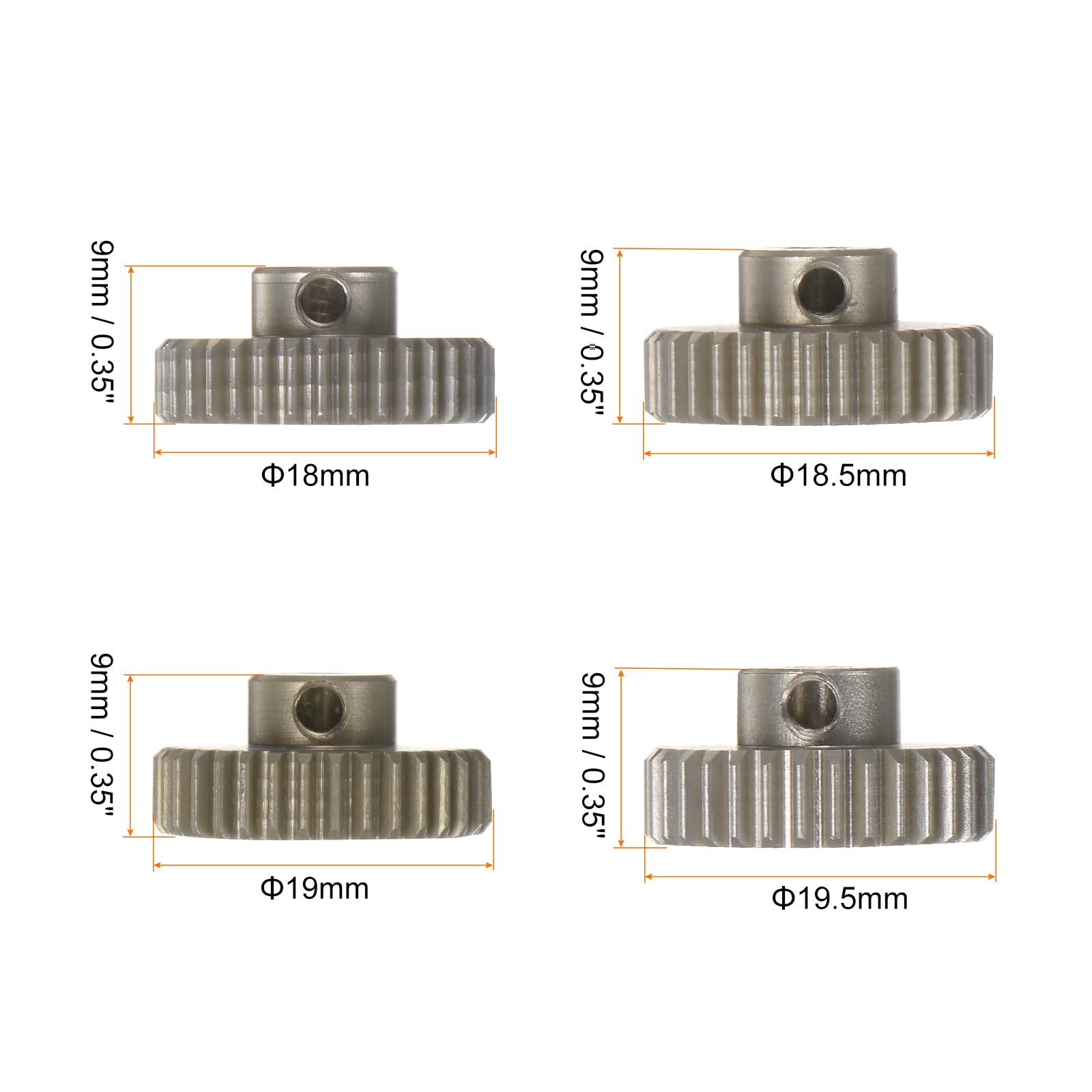 sourcing map Zestaw 4 szt. hartowanych zębników 48P 32T, 33T, 34T, 35T, pasuje do silnika RC 3,175 mm, wał 48 odległości, aluminiowe koła zębate 7075, do samochodów RC z kluczem sześciokątnym