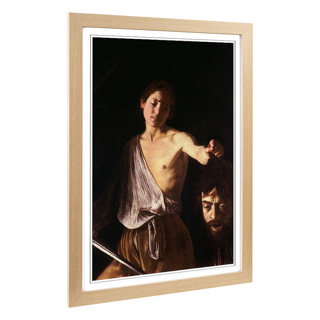 Big Box Art Framed Print of Michelangelo Caravaggio David with The Head of Goliath Design | Wall Art Picture| Home Decor for Living Room, Bedroom, Office, Oak, A2 / 24.5x18 Inch / 62x45cm